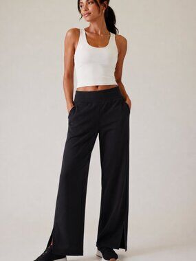 Athleta Venice Wide-Leg High-Waist Split Hem Pants Women's M/Tall — Black